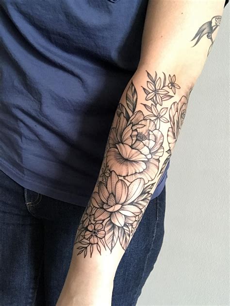 floral tattoo sleeve black and white|flower half sleeve tattoo drawings.